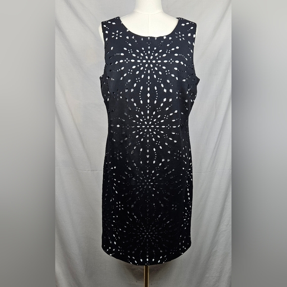 r&k originals Dresses & Skirts - Vintage R&K Original Black Cut Out Design W/ White Inlay Sheath Dress Whimsigoth